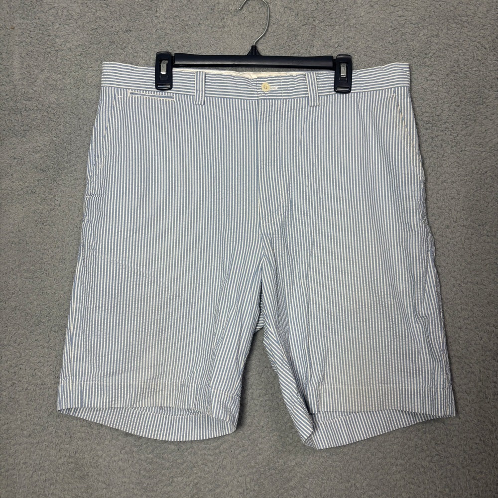 Polo Ralph Lauren Seersucker Chino Shorts Mens 38 Blue White Striped Flat Front